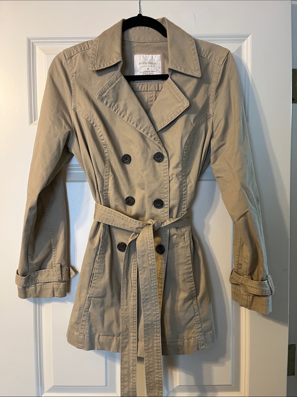 Sonoma Beige Double-Breasted Trench Coat with Belt